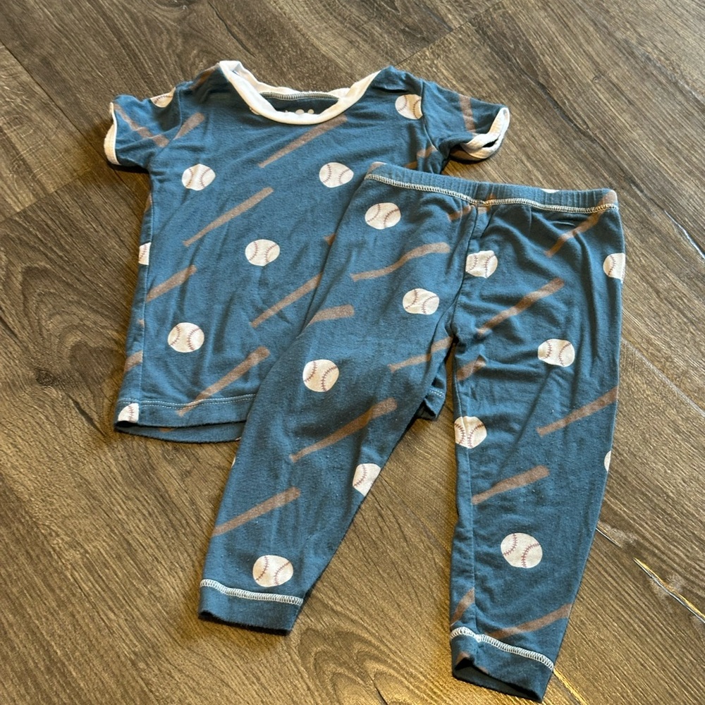 Kickee Pants Blue Baseball Print Kids Pajama Set